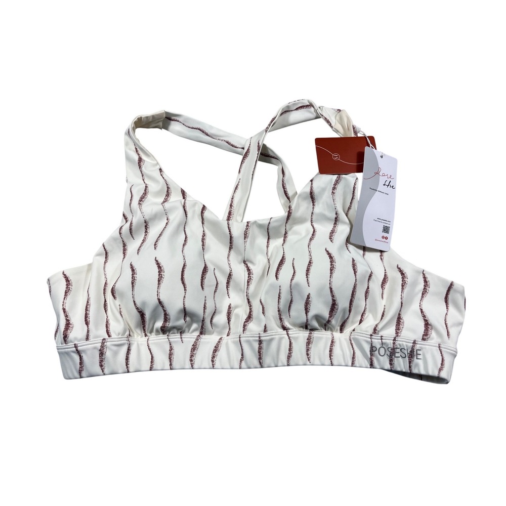 Poseshe NWT Sports Bra Women's 2XL Cream Zebra Print Longline‎ Activewear